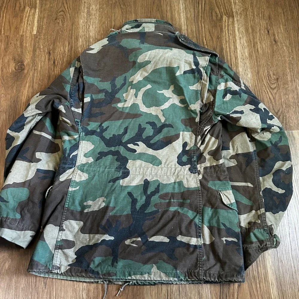US Army M-65 Field Jacket Mens Small Long Camo Good Woodland Vintage 1983 M65